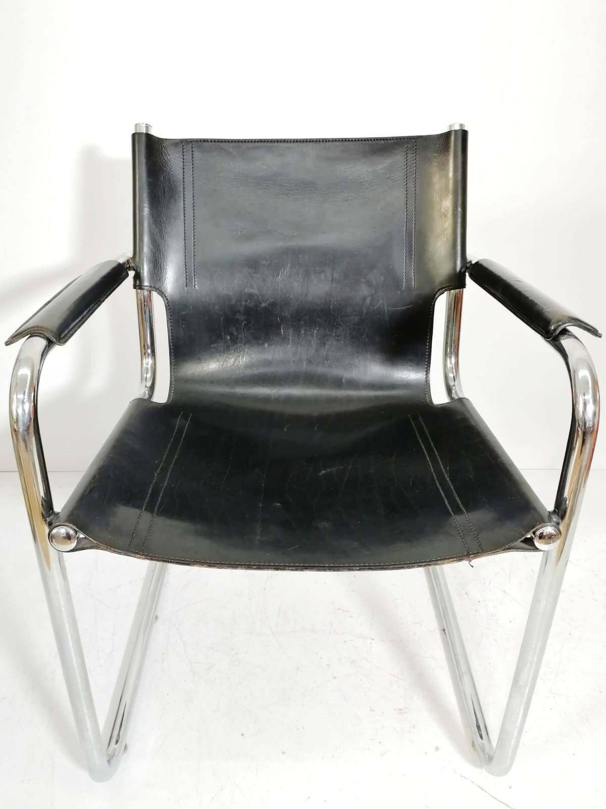 Matteo Grassi Style Visitor Chairs, Made Of Black Leather, 1970s photo 527.0