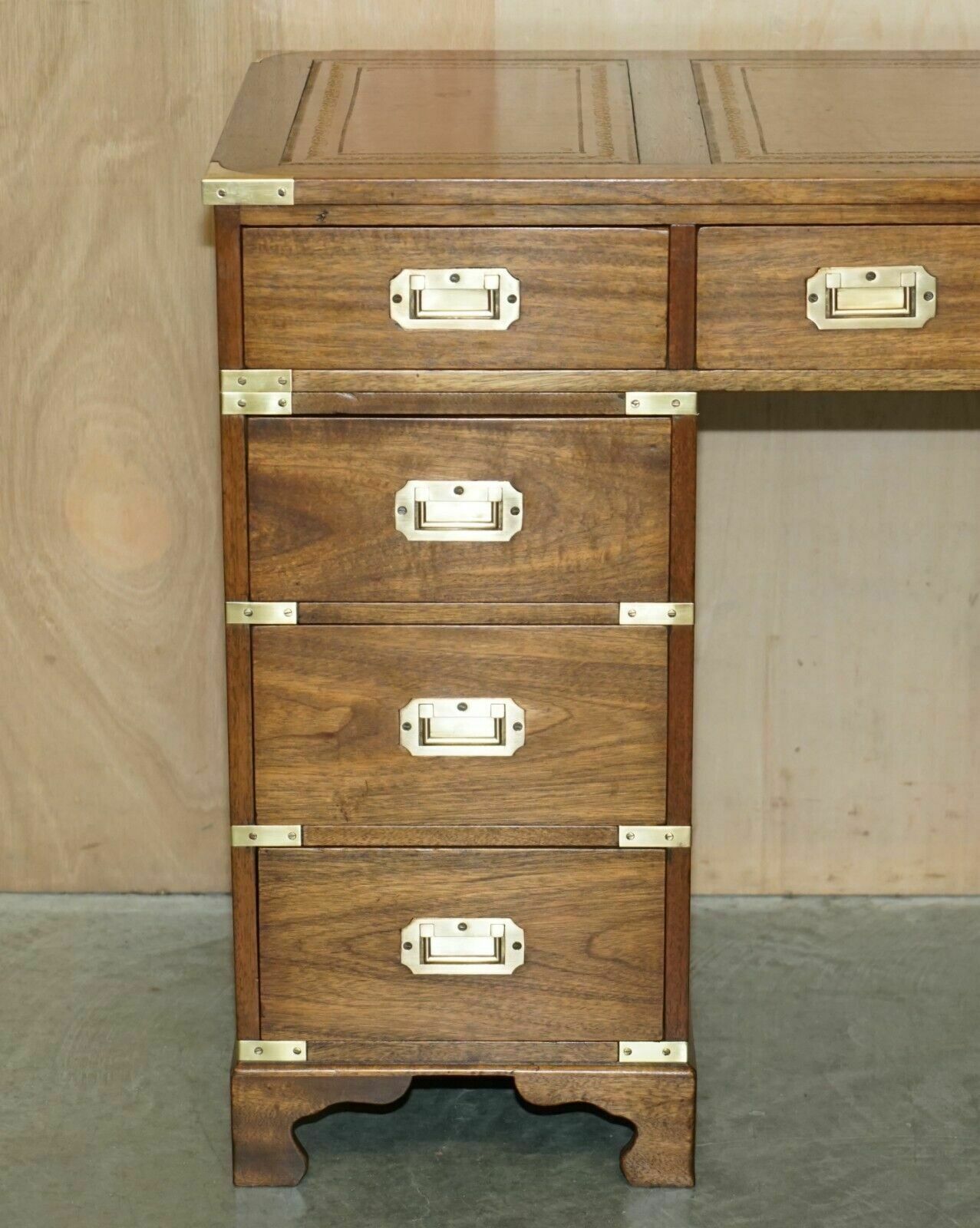 Fully Restored Harrods Kennedy Brown Leather Military Campaign Pedestal Desk photo Furniture