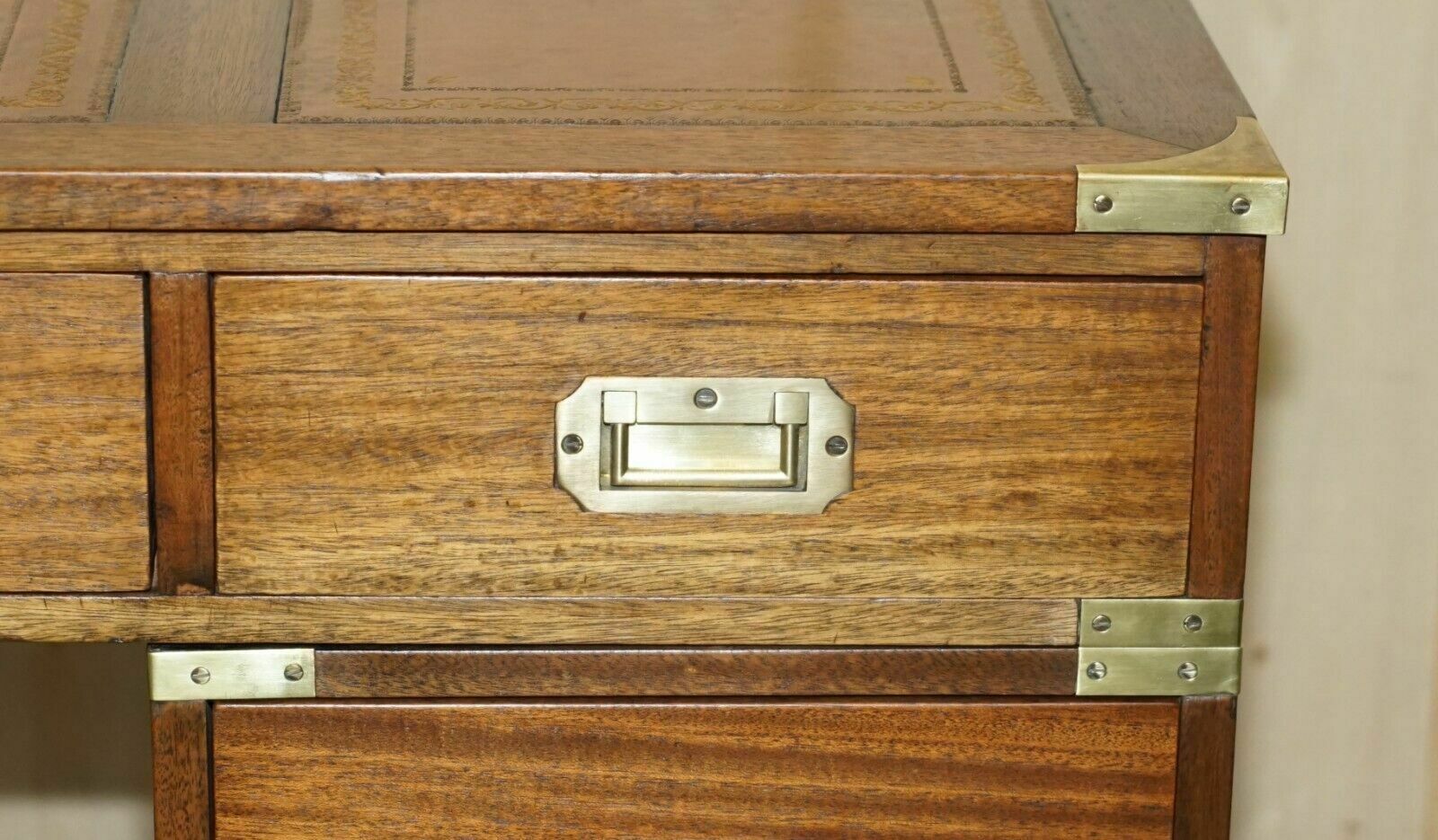 Furniture Fully Restored Harrods Kennedy Brown Leather Military Campaign Pedestal Desk photo