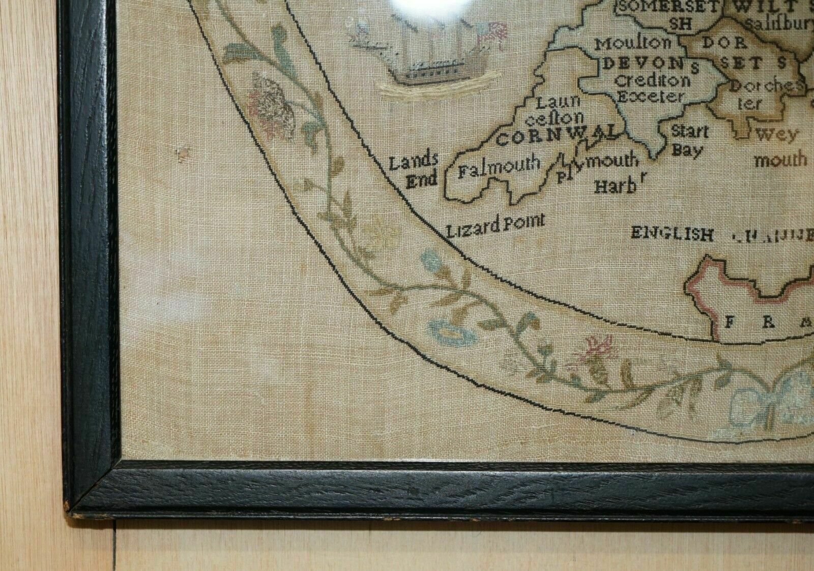 Antique Elizabeth Mason Signed 1789 George II Needlework Sampler Map Of England photo Art