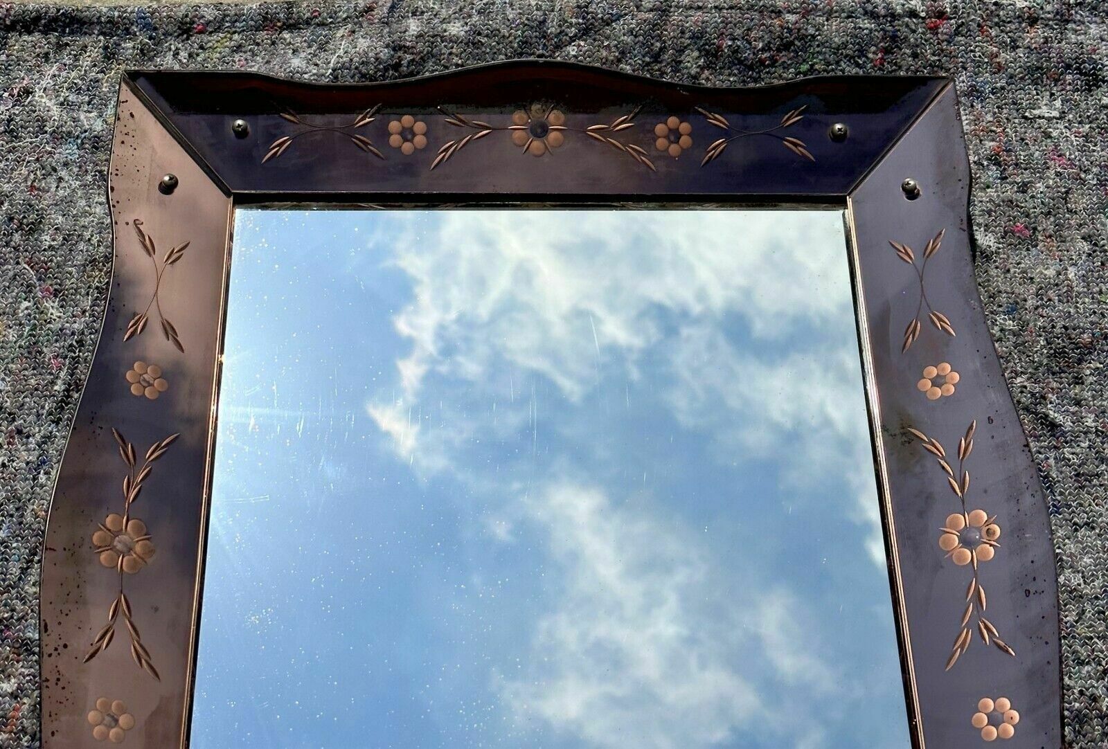 Lovely Antique 1930's Art Deco Rose Glass Bevelled Venetian Flower Petal Mirror photo furniture