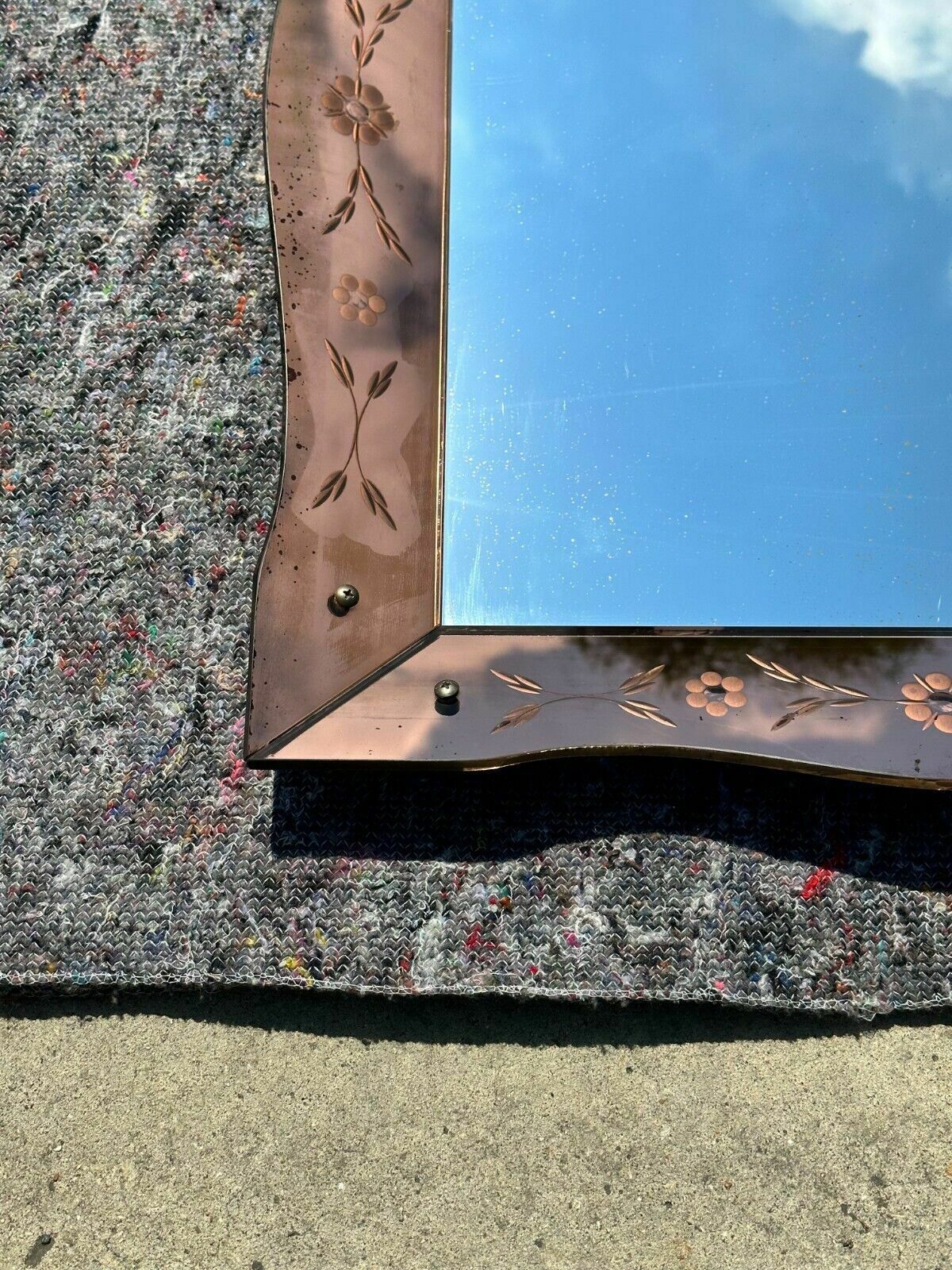 photo for sale Lovely Antique 1930's Art Deco Rose Glass Bevelled Venetian Flower Petal Mirror
