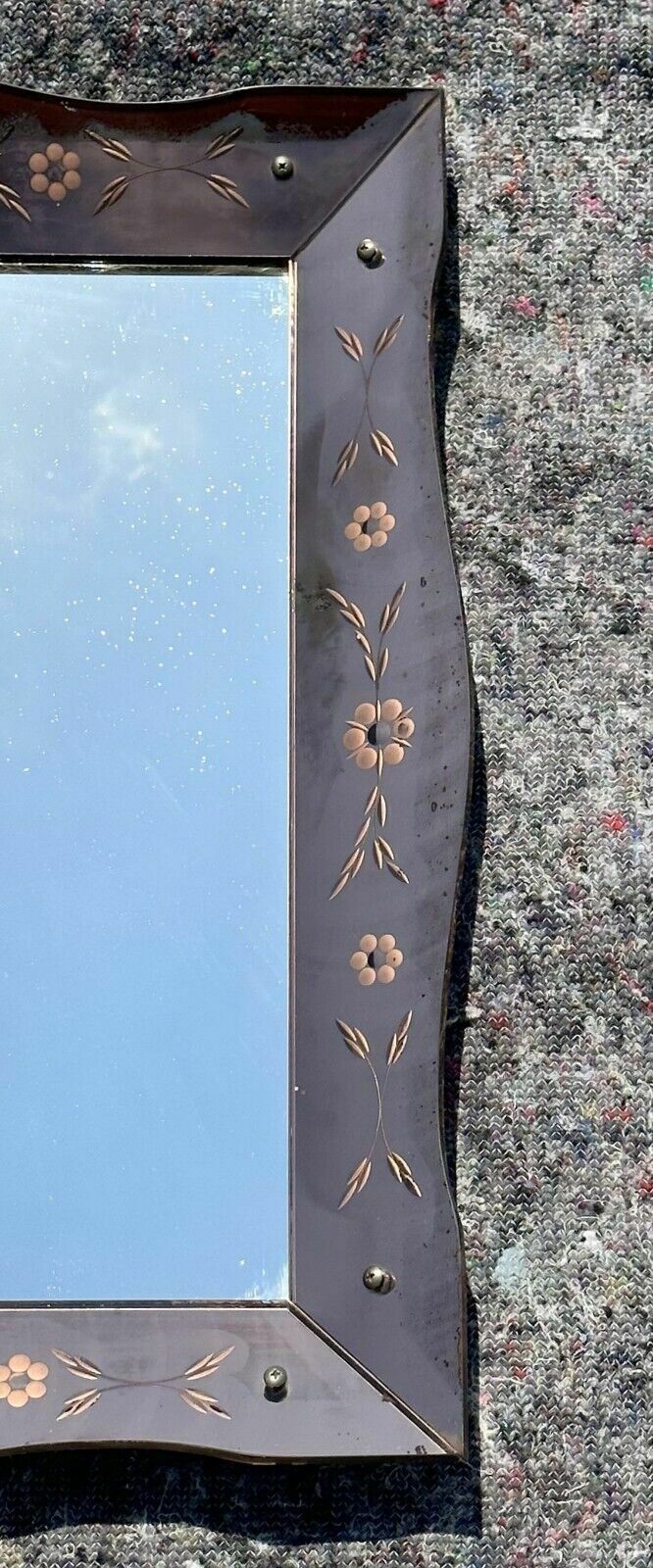 1150.0 Lovely Antique 1930's Art Deco Rose Glass Bevelled Venetian Flower Petal Mirror photo