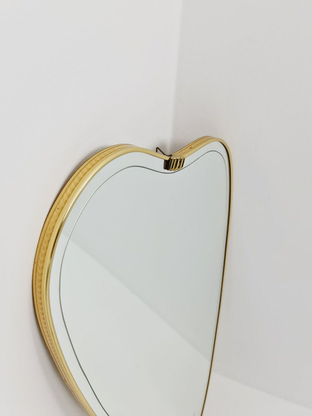 Mid Century Asymmetric German Brass Original Kidney Wall Mirror From The 60s Model Rockabilly photo vinterior