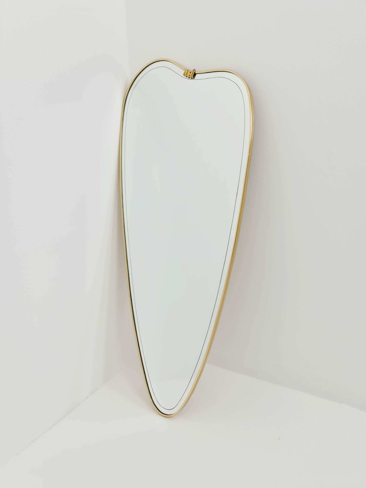 Mid Century Asymmetric German Brass Original Kidney Wall Mirror From The 60s Model Rockabilly photo vintage