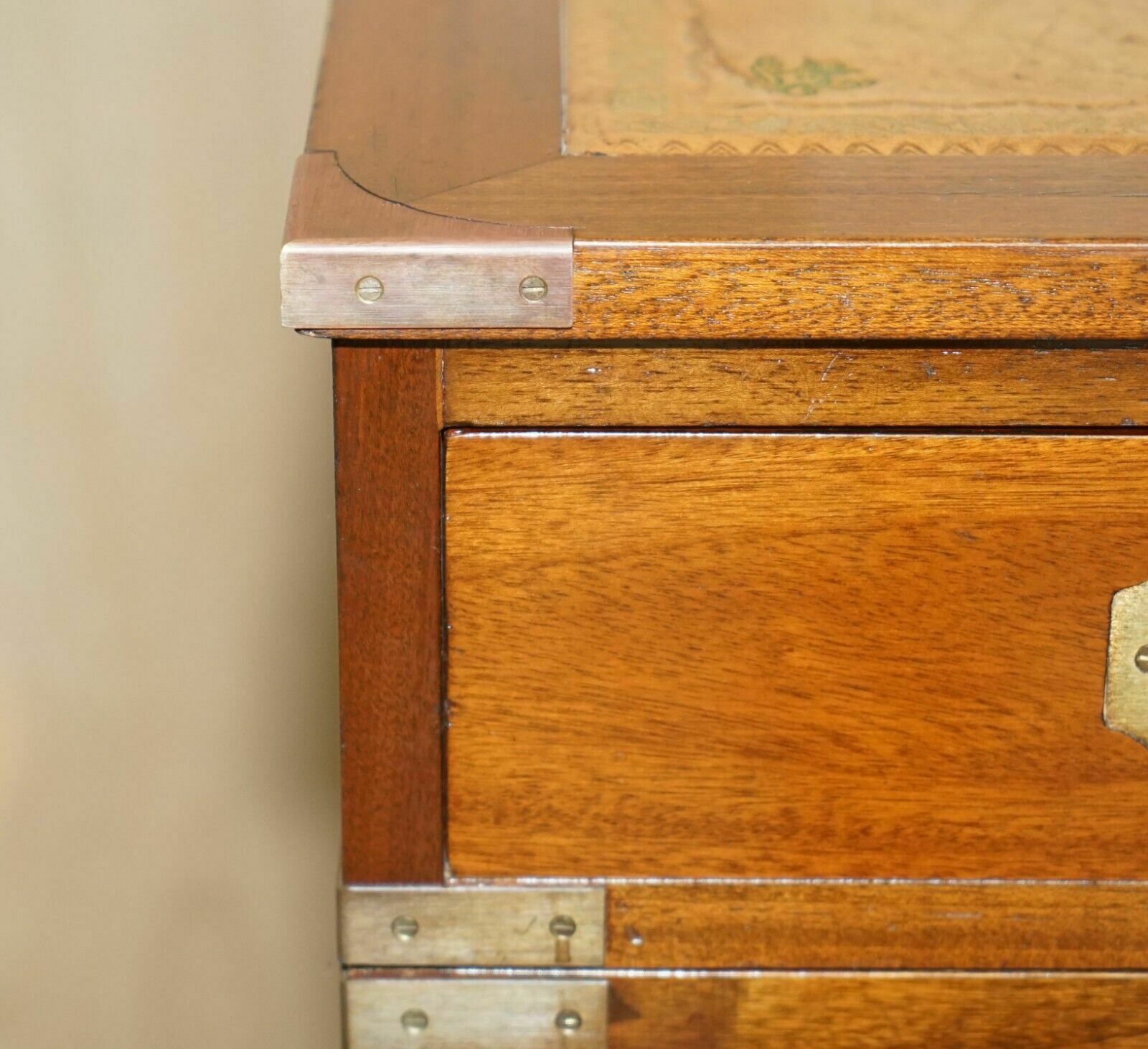 Vintage Restored Harrods Kennedy Brown Leather Military Campaign Pedestal Desk photo 2350.0