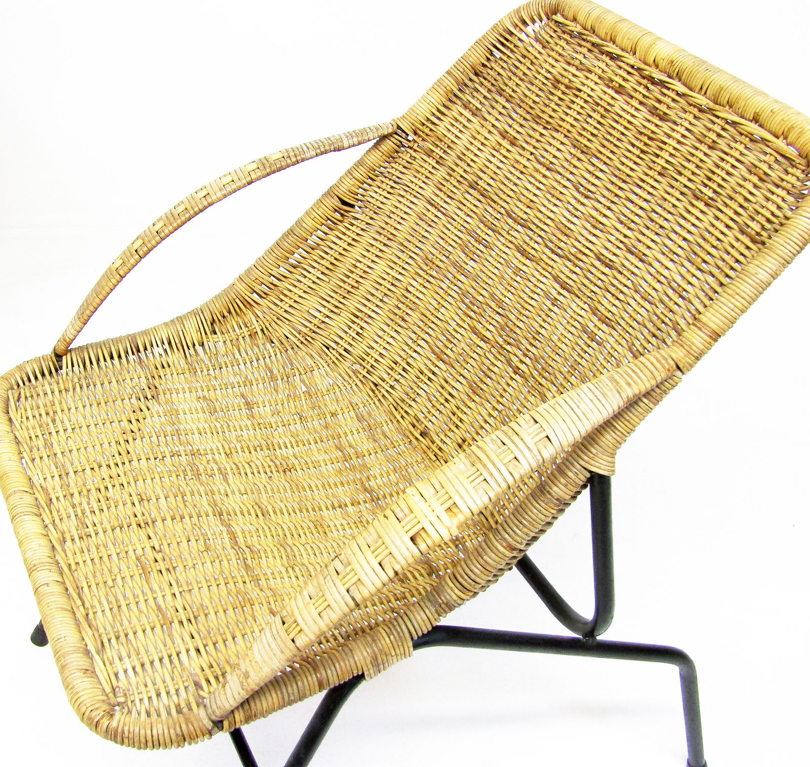 Pair Of 1950s French "Gazelle" Chairs In Rattan Wicker & Tubular Steel photo for sale