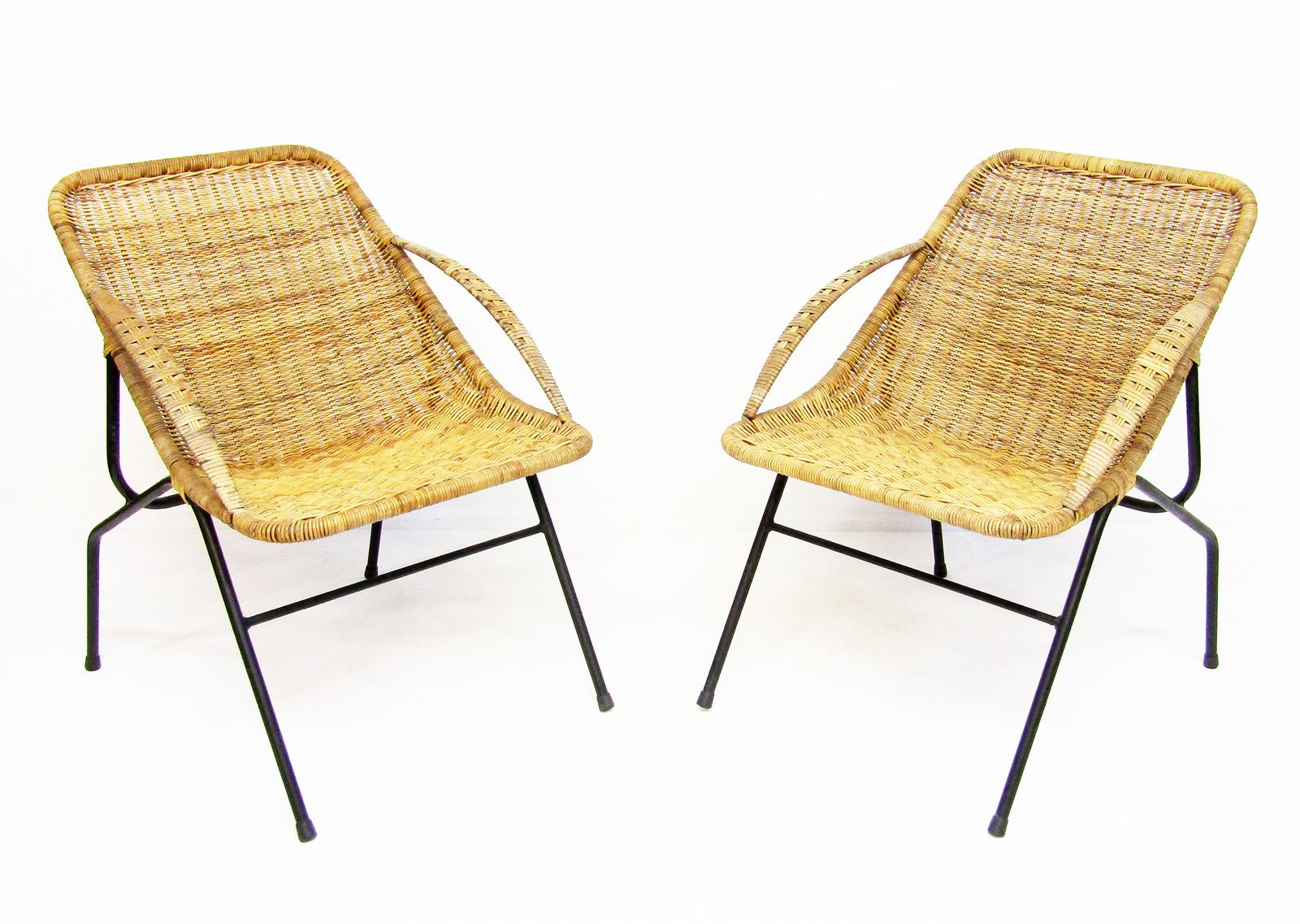 Pair Of 1950s French "Gazelle" Chairs In Rattan Wicker & Tubular Steel photo 1200.0