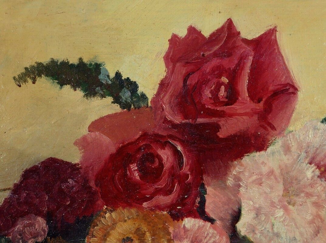 Large Painting "Still Life With A Bouquet Of Flowers" Signed Obligi, Early 20th Century photo buy