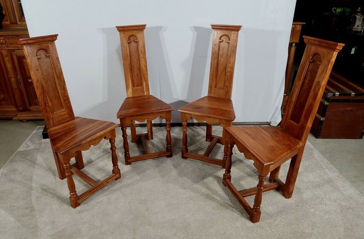 Suite Of 4 Chairs In Solid Mahogany, Cathedral Taste   Xxth