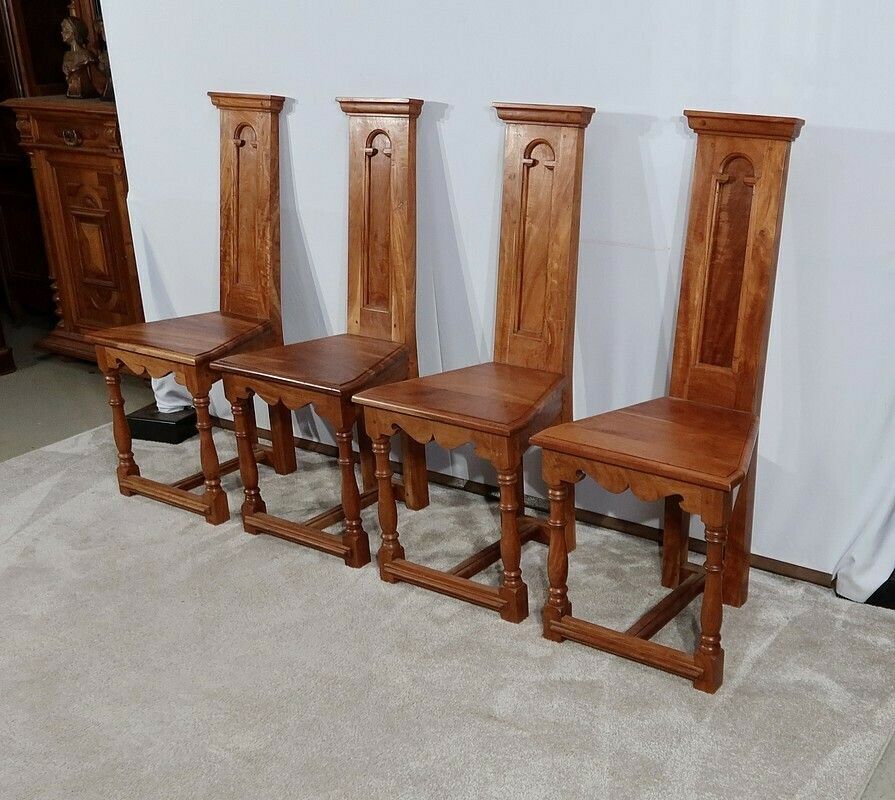Suite Of 4 Chairs In Solid Mahogany, Cathedral Taste   Xxth photo Furniture
