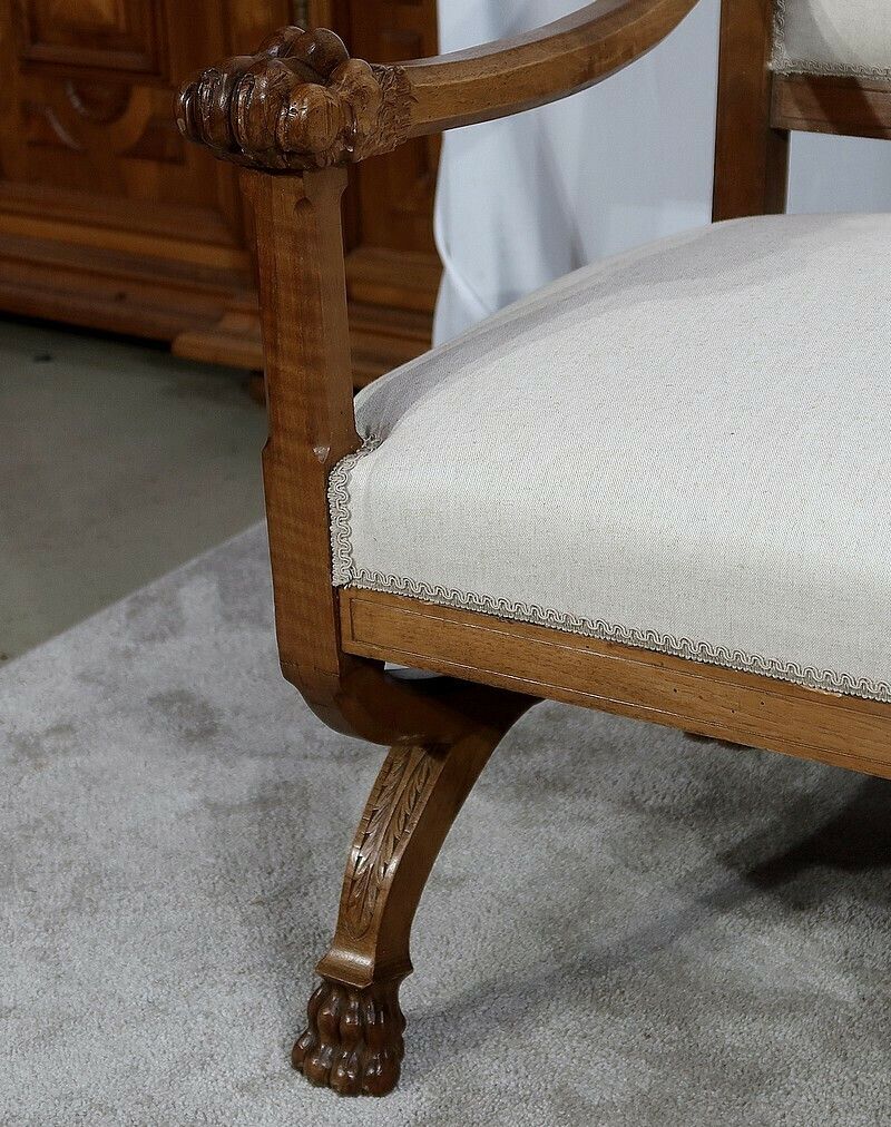 photo vinterior Rare Bench In Solid Walnut, Renaissance Style, Late 19th Century