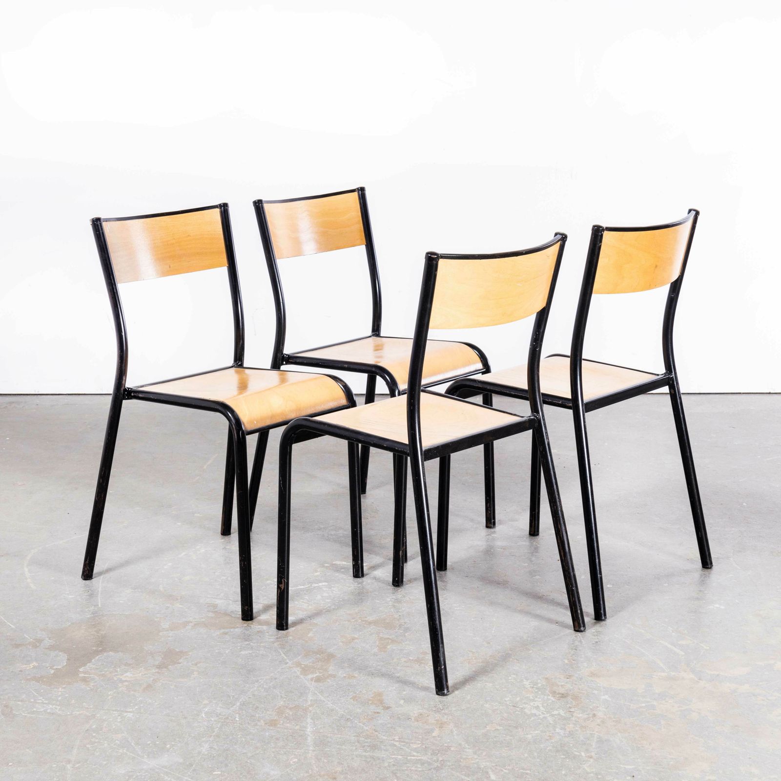 1950’s French Mullca Stacking School – Dining Chairs – Black Model 510 – Set Of Four
