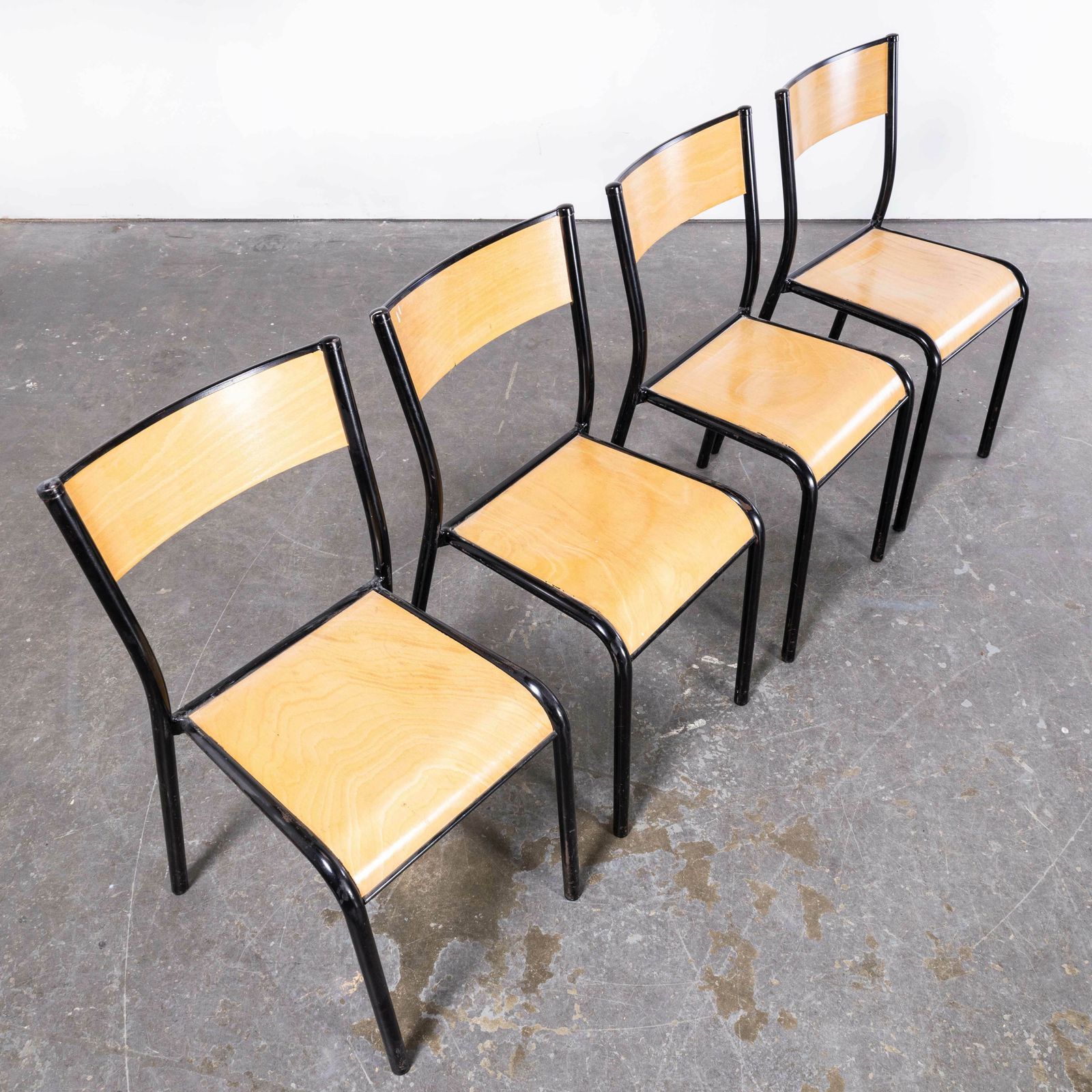 1950’s French Mullca Stacking School – Dining Chairs – Black Model 510 – Set Of Four photo 456.0