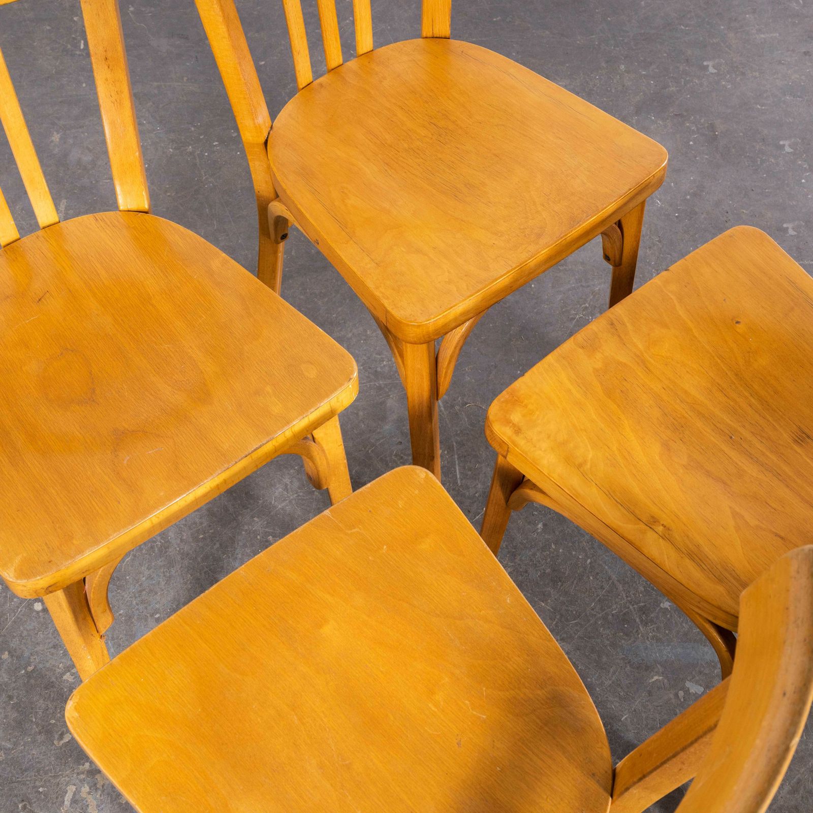 1950’s French Baumann Blonde Beech Tri Back Bentwood Dining Chairs – Set Of Four photo furniture