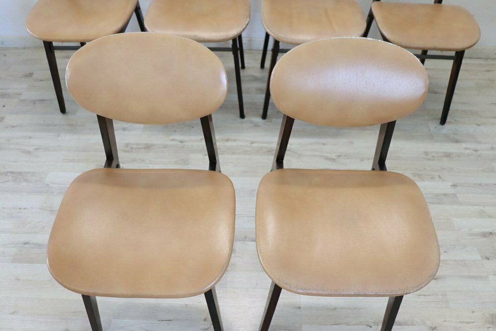 photo for sale Dining Chairs In Beech Wood And Faux Leather, 1960s, Set Of 6