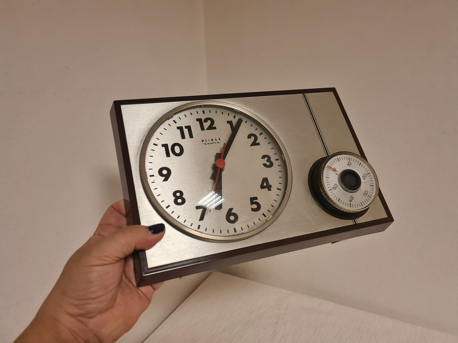 photo for sale Vintage Mid Century Wall Kitchen Clock With Timer Weimar Ddr 70s