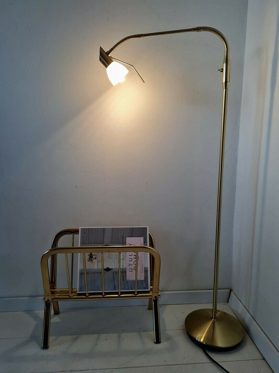 photo for sale Vintage Mid Century Gold Halogen Floor Lamp Retro Lamp Very Beautiful Decor Element