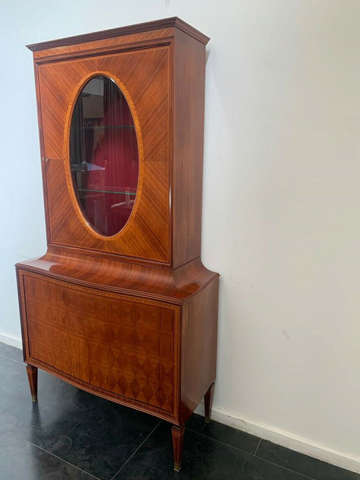 photo vintage Sideboard With Showcase By Paolo Buffa For La Permanente Mobili Cantù, 1950s
