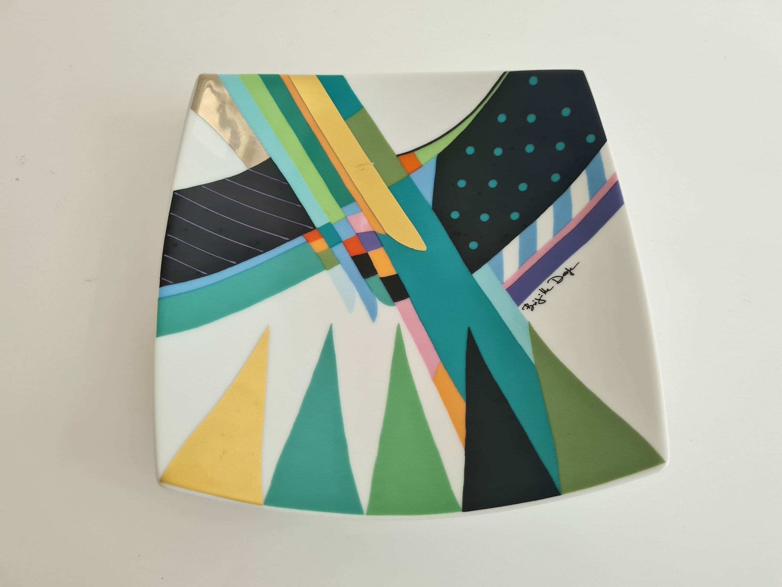 Vintage Memphis Milano Style Plate 80s Rosenthal Artist Signed Plate With Fabulous Abstract Colourful Painting photo Home Decor