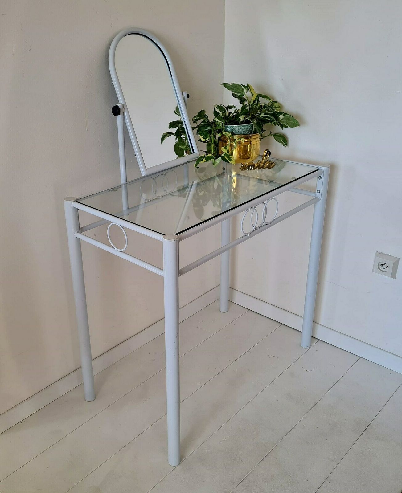 Vintage Mid Century Dressing Table With Mirror Metal And Glass сhair Not Included photo for sale