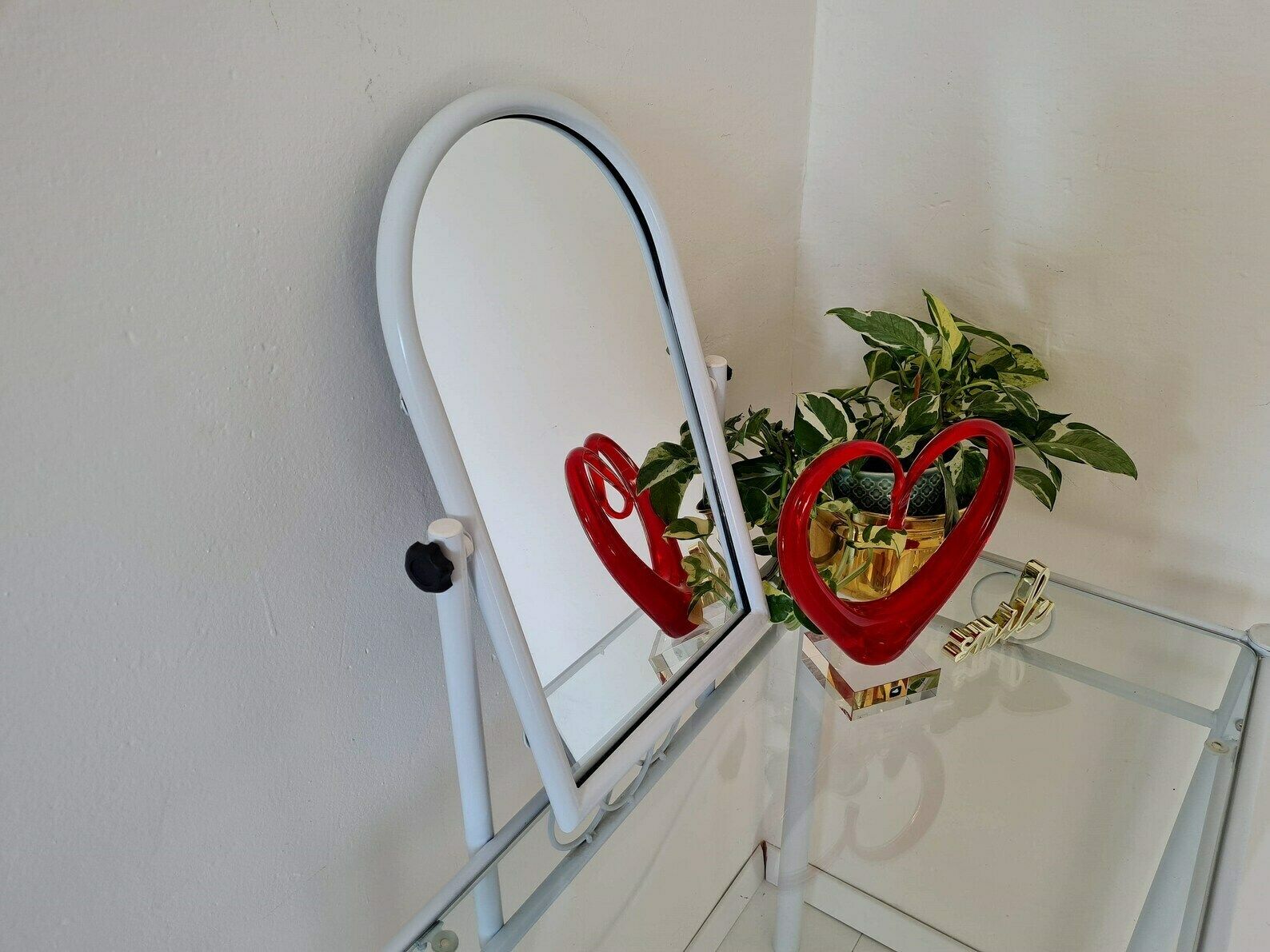 photo for sale Vintage Mid Century Dressing Table With Mirror Metal And Glass сhair Not Included
