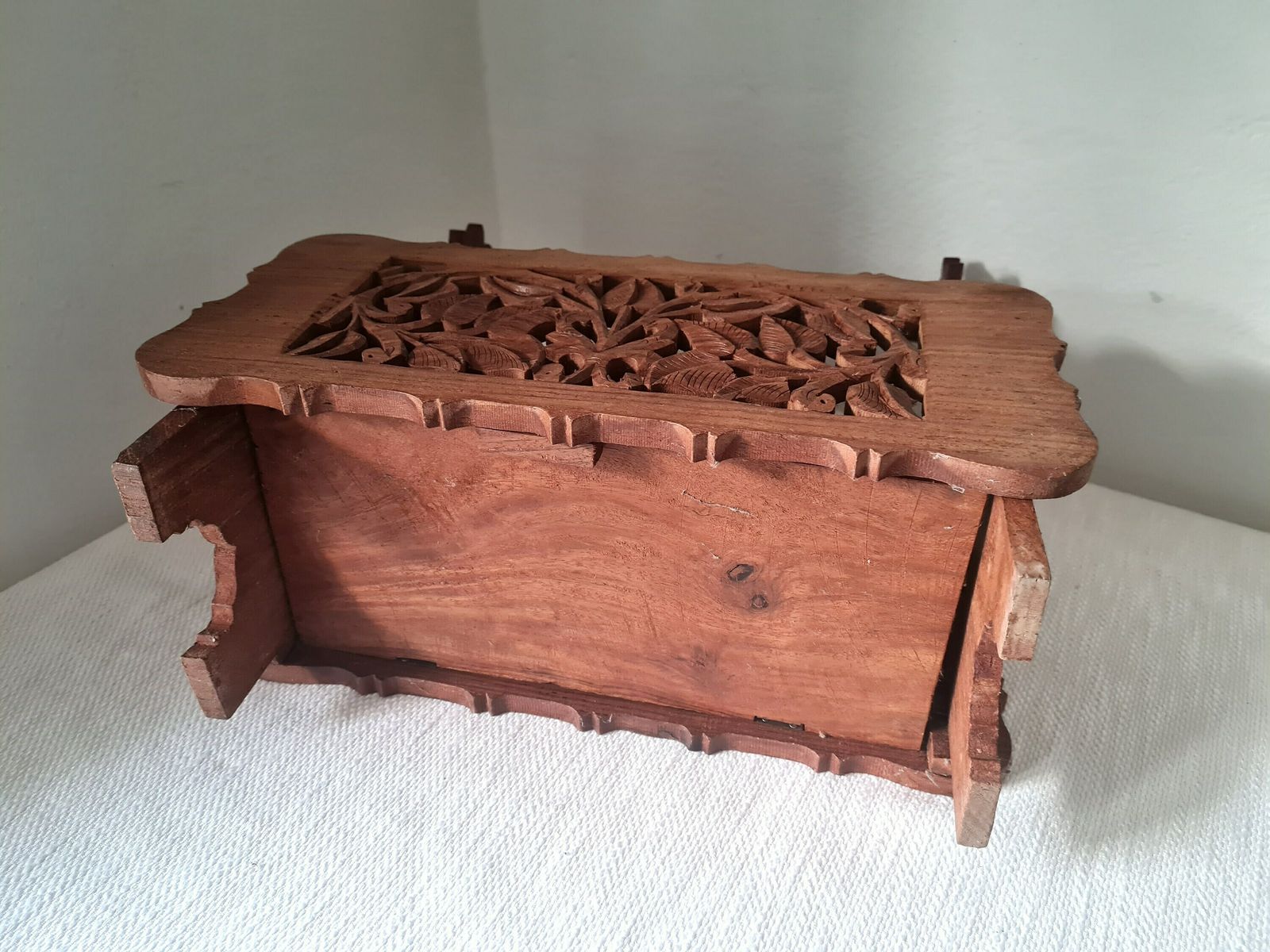 Vintage Mid Century Houten Handgemaakt Gesneden Tijdschriftenhouder Jaren 80 photo vintage