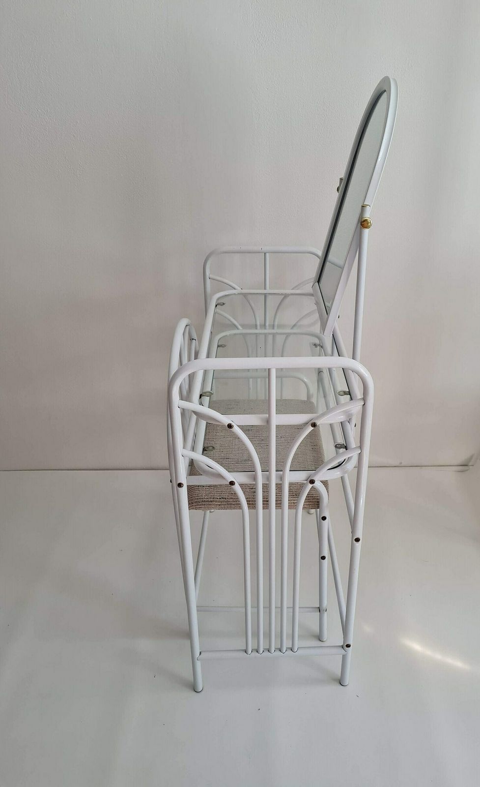 Vintage Mid Century Dressing Metal And Glass Table With Mirror And Stool 80s photo 696.0