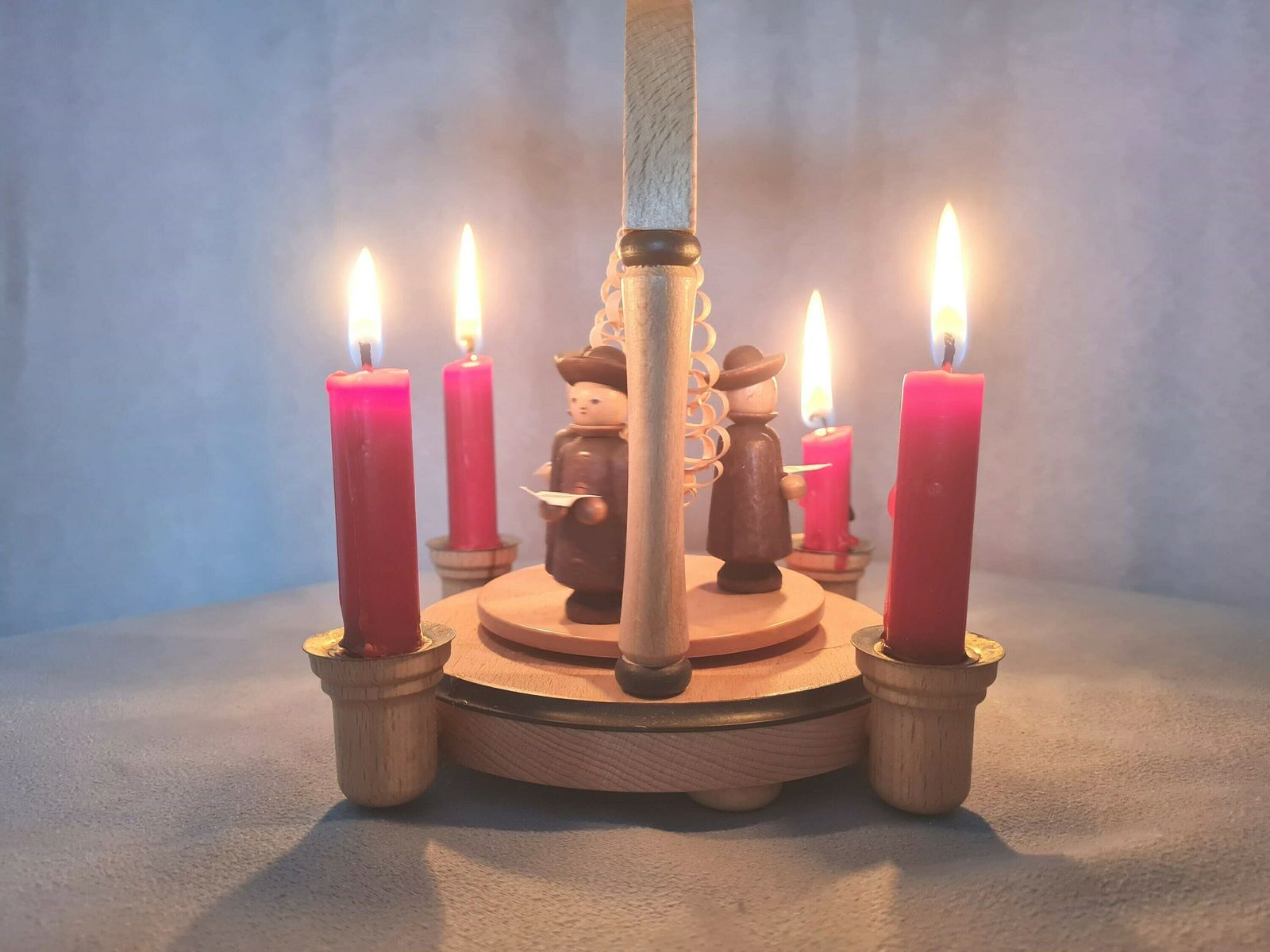 Vintage German Pyramid With Wooden Figurines And 4 Candles Handmade Design photo 92.0