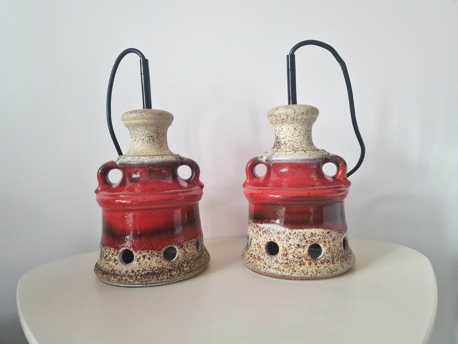 Vintage One Of Two Pendant Lamps Hand Made Fat Lava Herda Gdr Design 70s