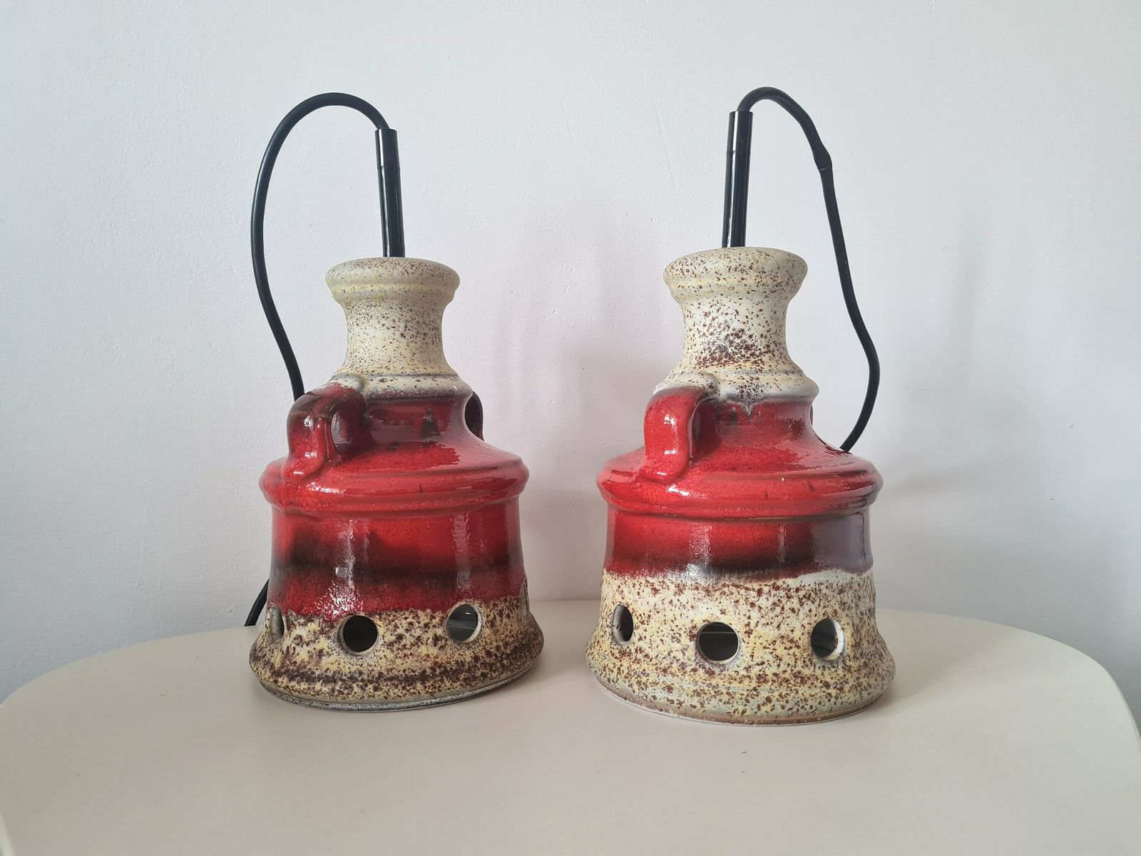 Vintage One Of Two Pendant Lamps Hand Made Fat Lava Herda Gdr Design 70s photo furniture