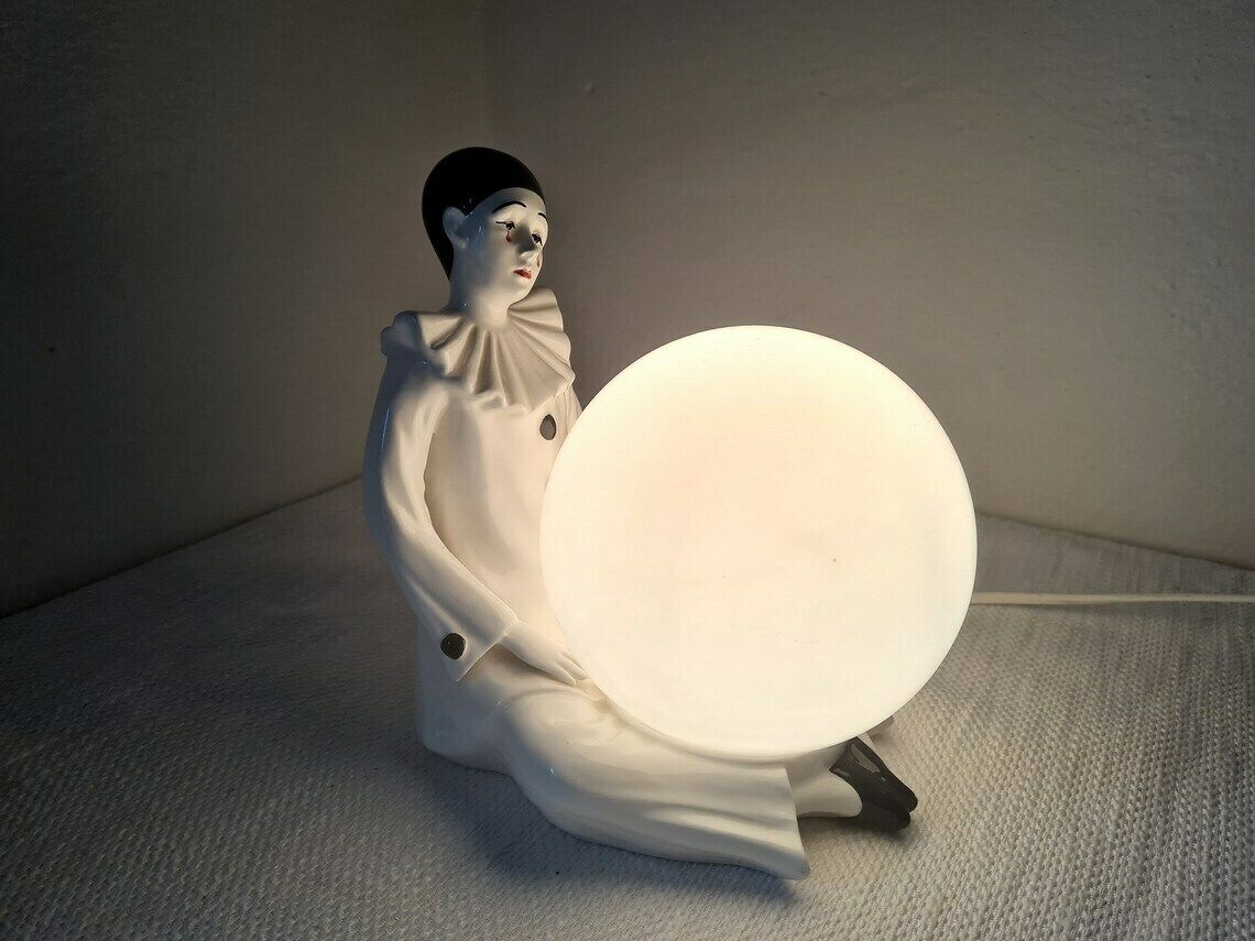 Vintage Table Porcelain Lamp Pierrot With A Ball Very Beautiful Interior Accent Lamp photo furniture