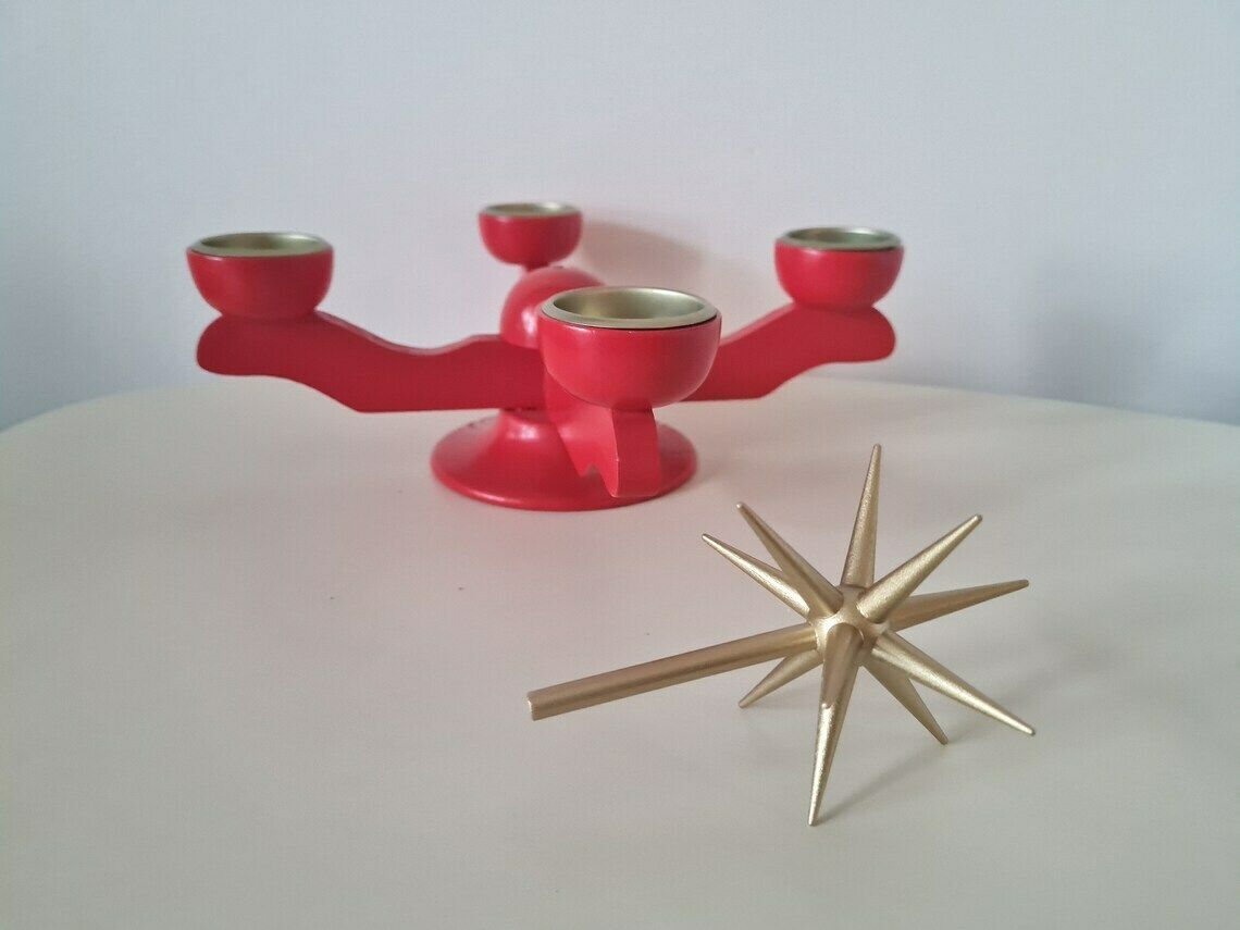 Vintage German Advent Candlestick With Christmas Star And 4 Candles Handmade Design photo Home Decor