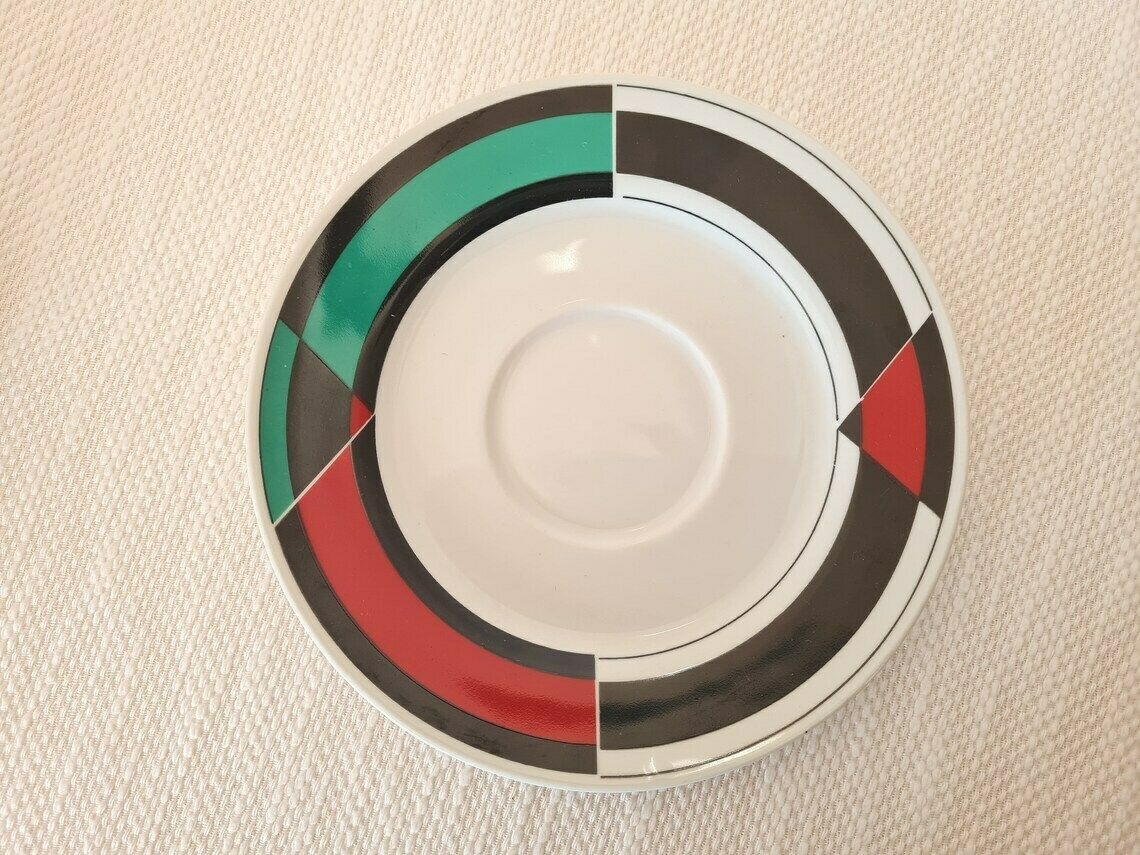 Vintage Memphis Milano Style Porcelain Set Of Big Cup And Saucer 80s photo 77.0