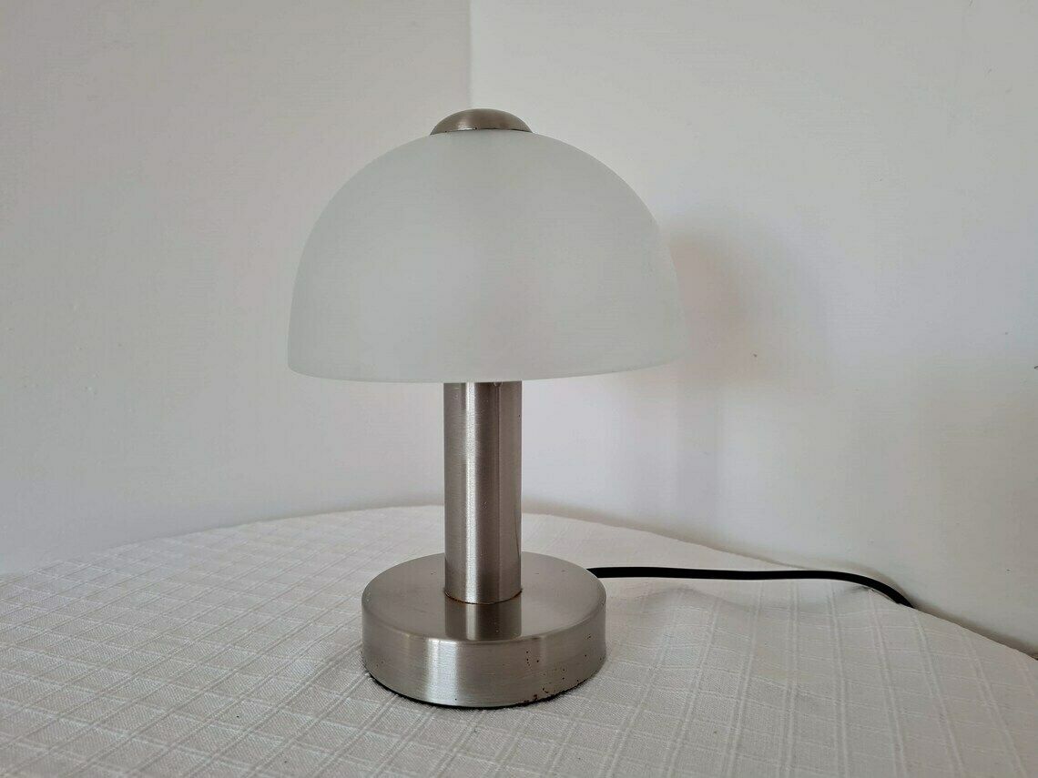 Vintage Mushroom Lamp White Glass And Metal Table Lamp photo furniture