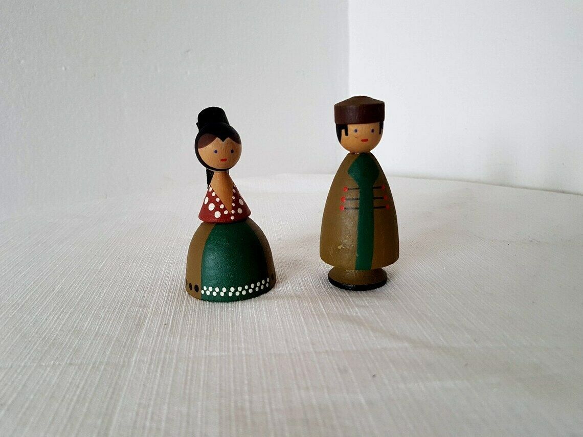 Vintage German Wooden Pair Figures Handmade Design photo furniture