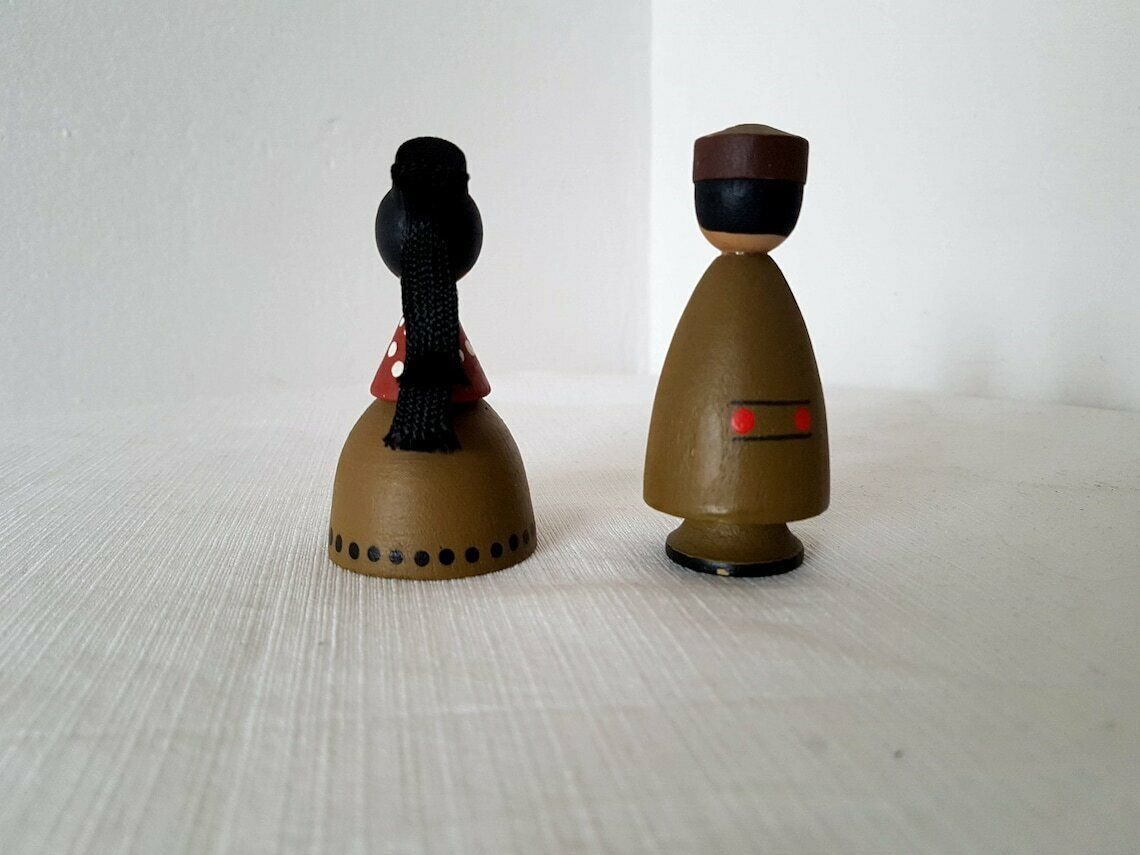 Vintage German Wooden Pair Figures Handmade Design photo 77.0