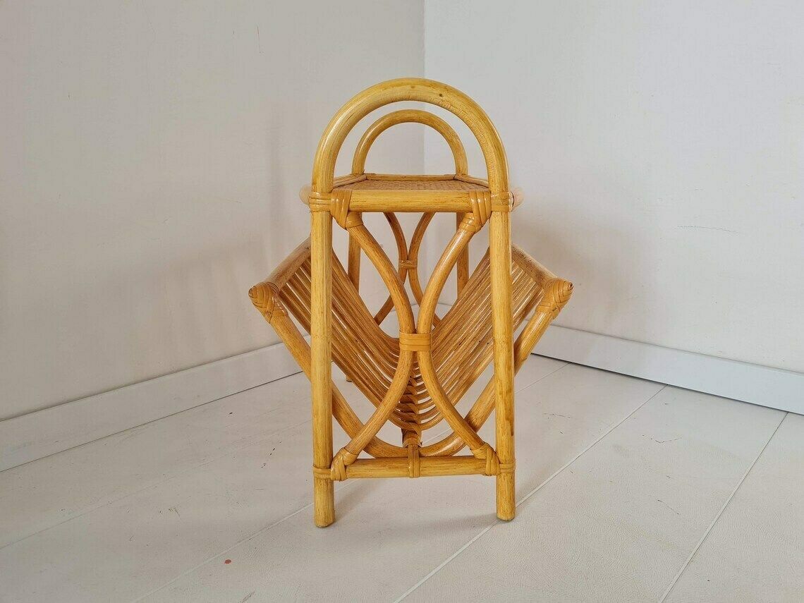 Vintage Mid Century Bamboo Rattan Magazin Holder 80s photo Home Decor