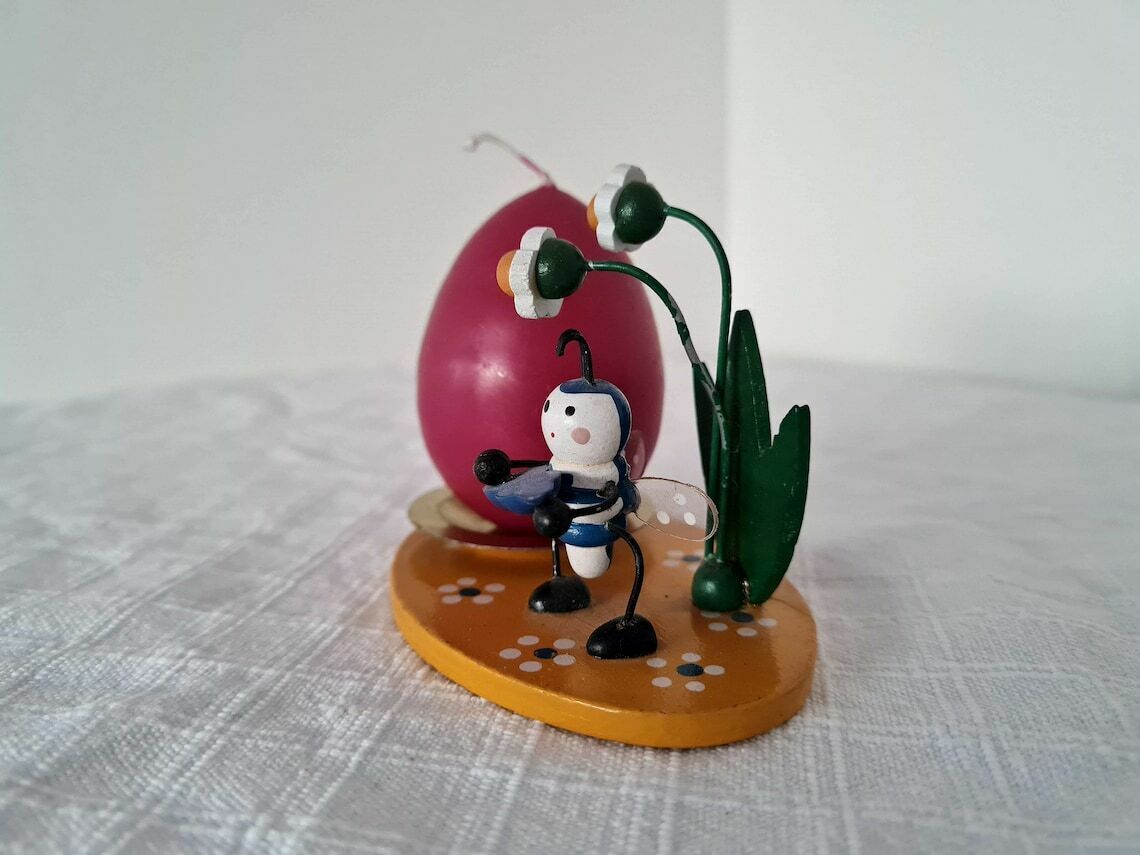 Vintage Erzgebirge Paaskeverkermuzikant Met Kandelaar En Kaarsenei – Beschilderd Verzamelfiguur, Oost Duitsland, Jaren 1980 photo furniture