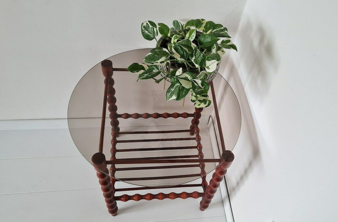 photo for sale Vintage Mid Century Modern Houten Tafel Met Rookglas