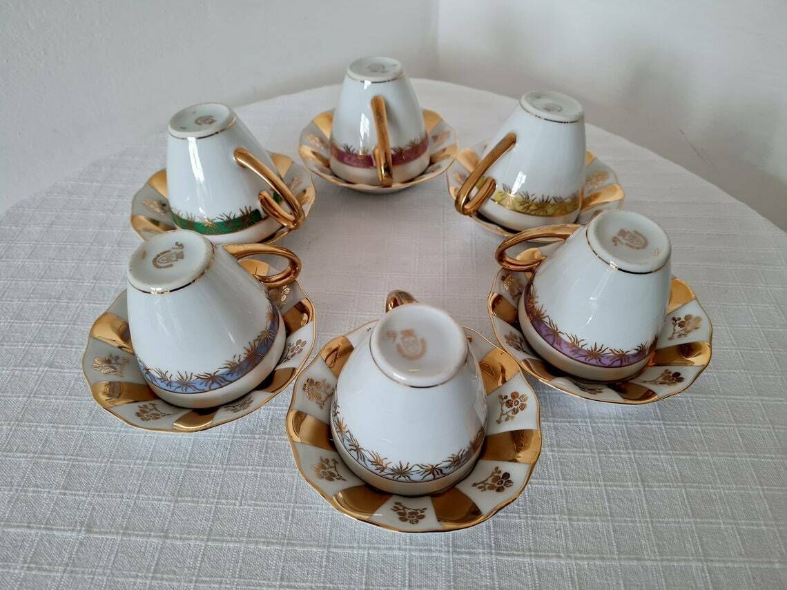 Vintage Coffee Czech Porcelain Set 6 Cups And 6 Saucers Made In Czechoslovakia 70s photo 129.0