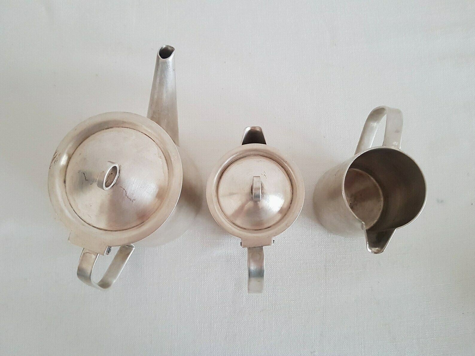 Vintage Coffee Set By Jan čalovka For Sandrik A.E. 3 Pieces: Coffee Pot, Milk Jug, Water Jug. German Silver Alpaka photo vintage