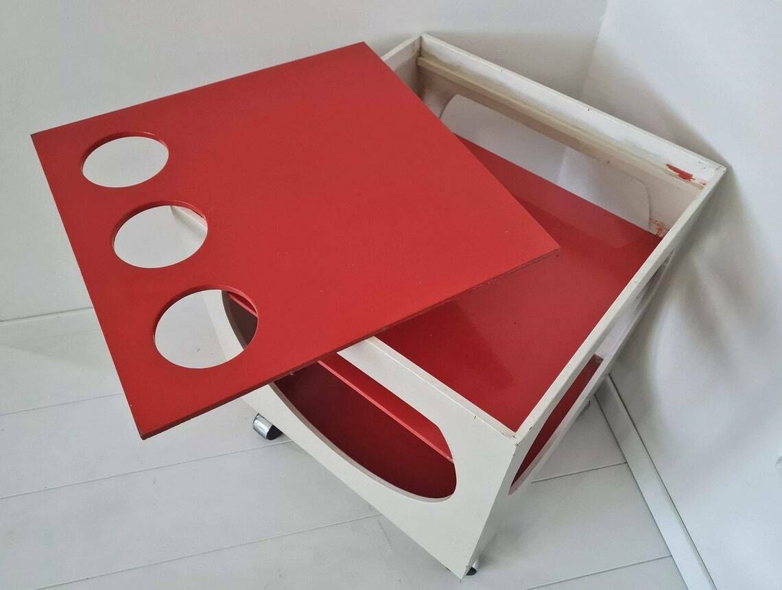 Vintage Rare Space Age Plywood Bar Trolley Table German 60s photo vinterior