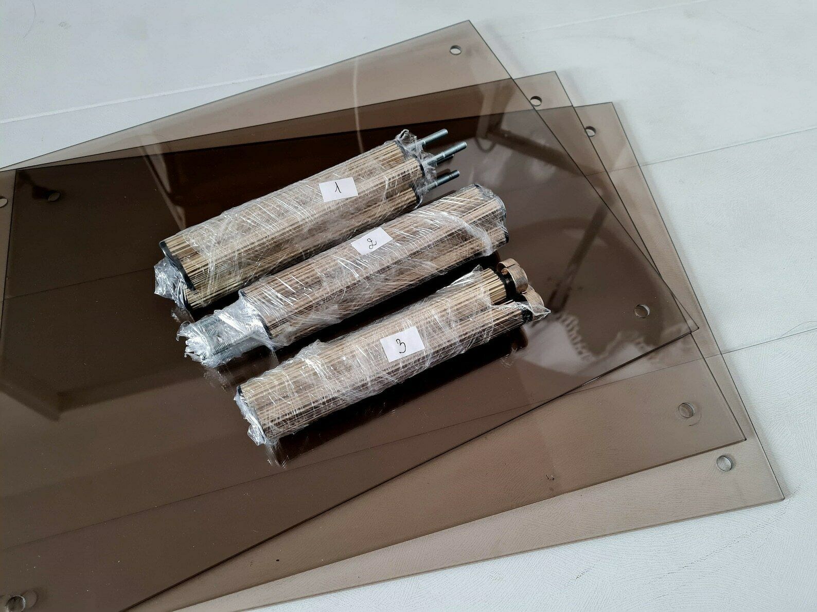 photo for sale Vintage Hollywood Regency Style Shelf Brass And Smoked Glass Mcm