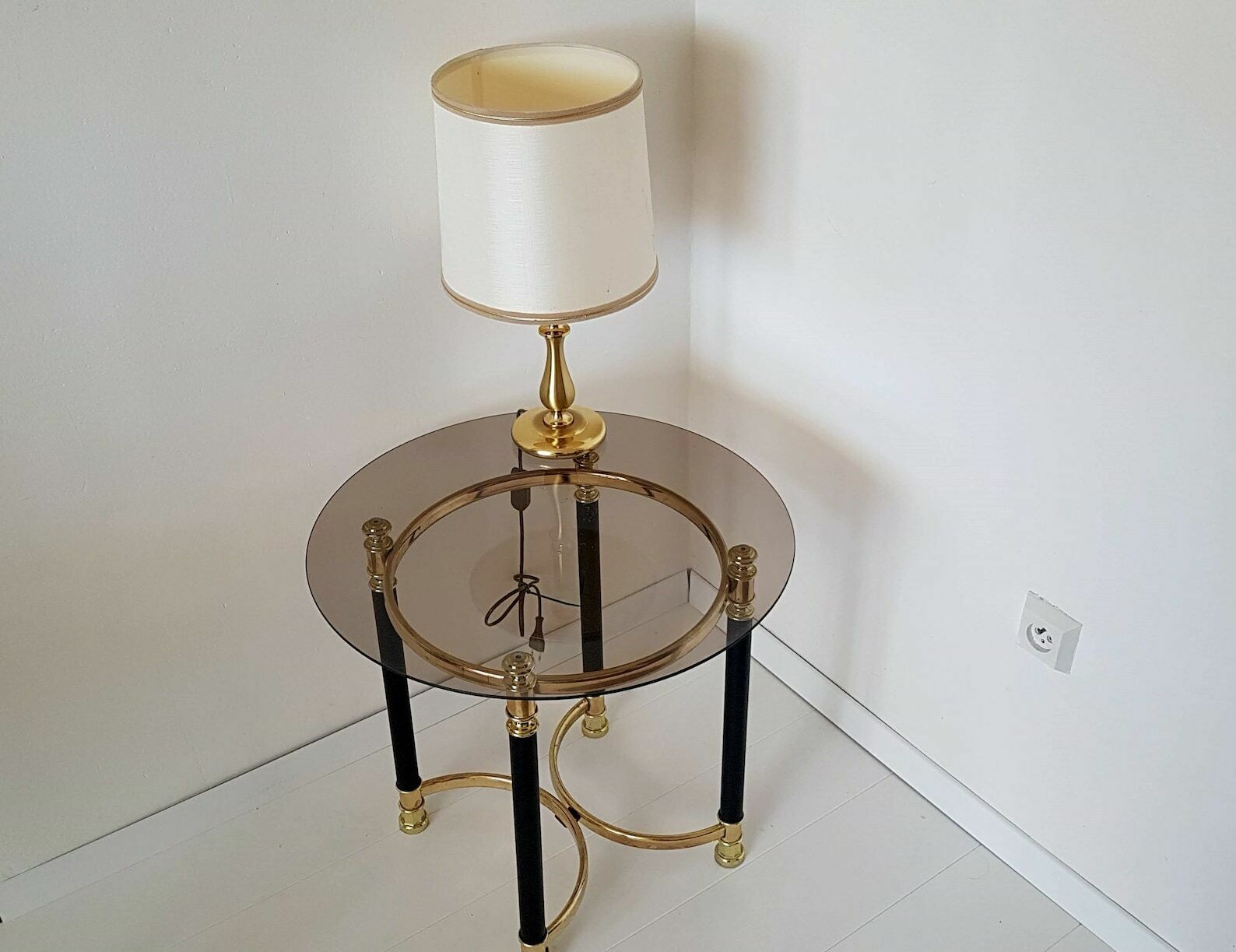 Vintage Hollywood Regency Modern Chrome And Smoked Glass Table photo buy