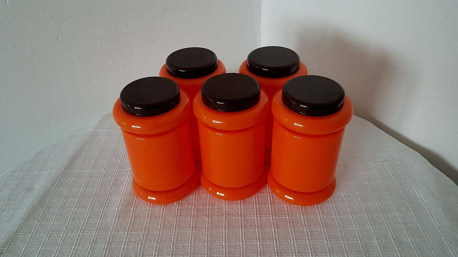 Vintage Mid Century Space Age 5 Spice Boxes Set Czechoslovakia 80 photo Home Decor