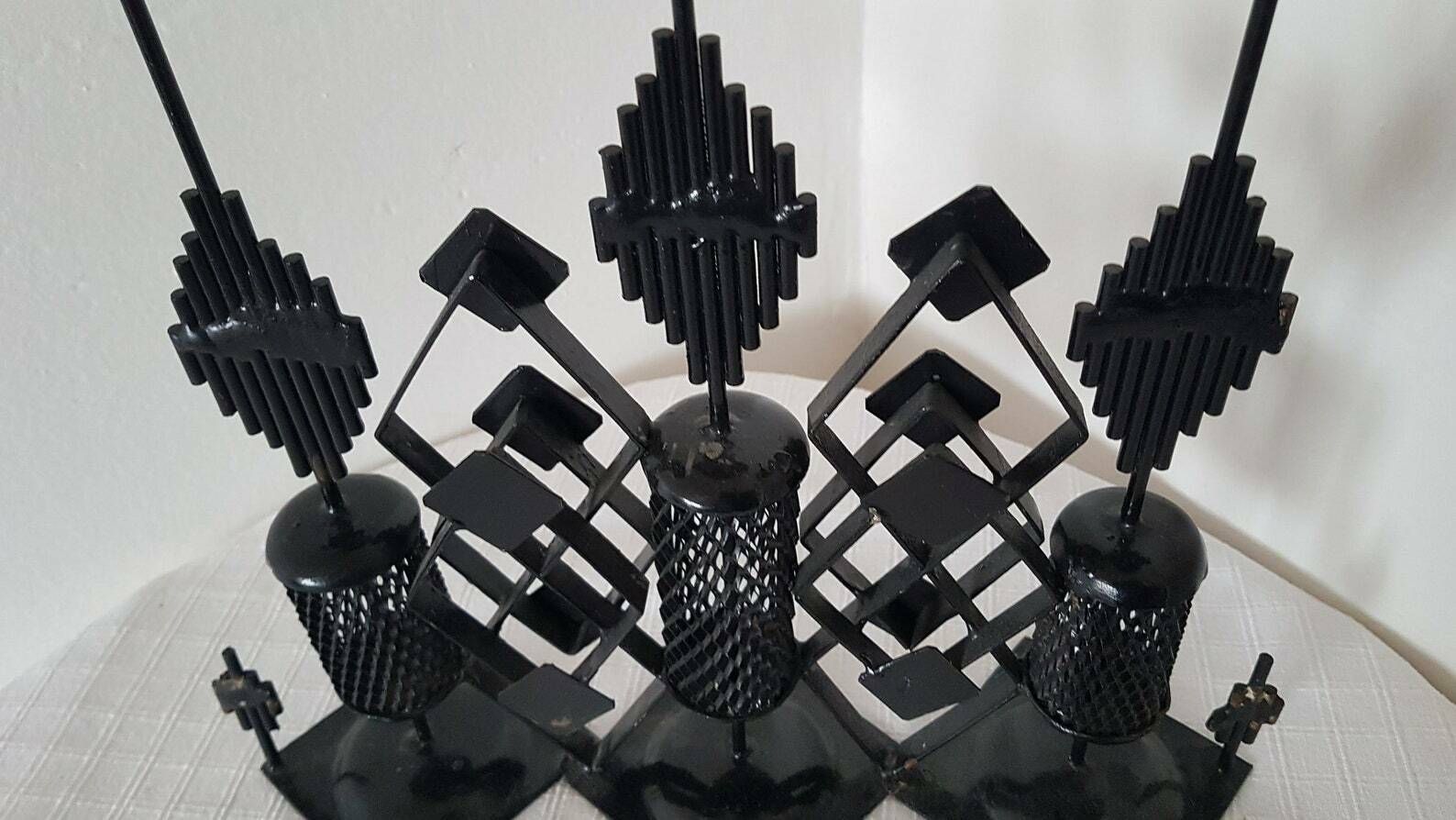 Vintage Mid Century Metal Handmade Candlestick Handmade Design 70s photo furniture