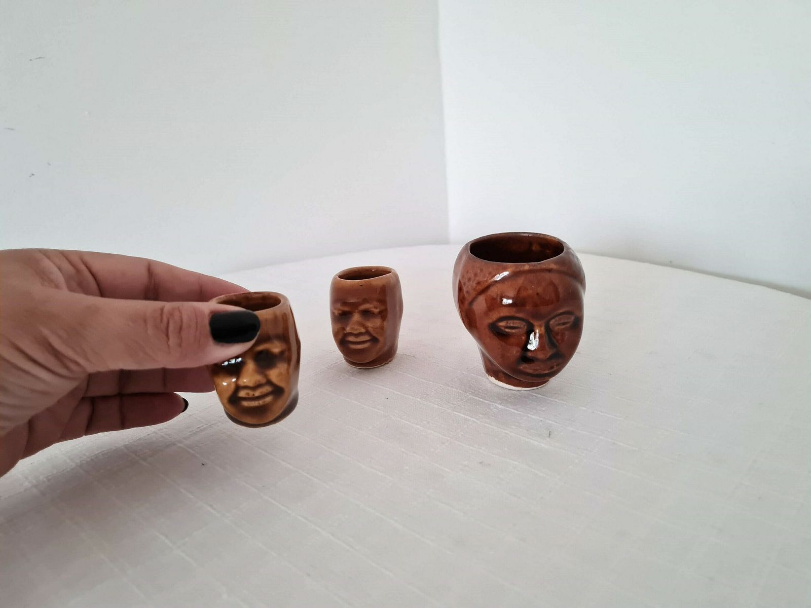 Vintage Mid Century Set Of 3 Small Ceramic Vases Design 70s photo for sale