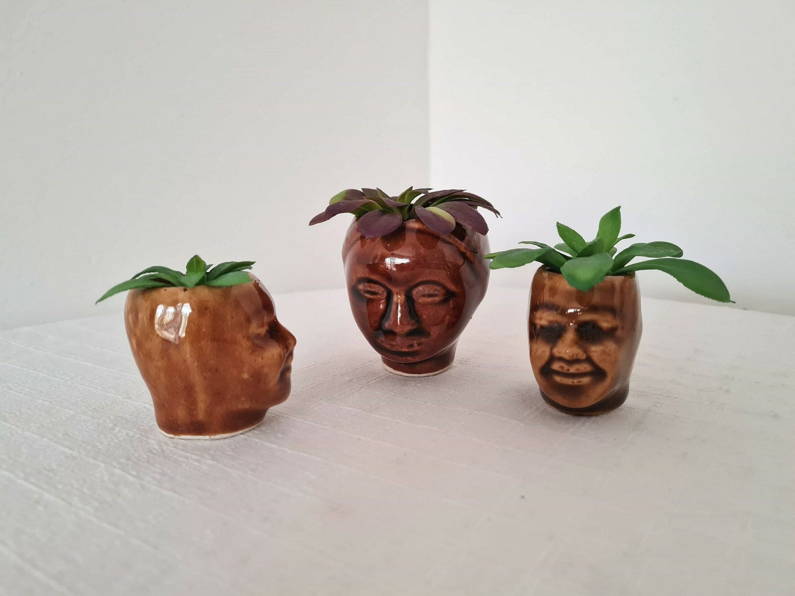 photo furniture Vintage Mid Century Set Of 3 Small Ceramic Vases Design 70s