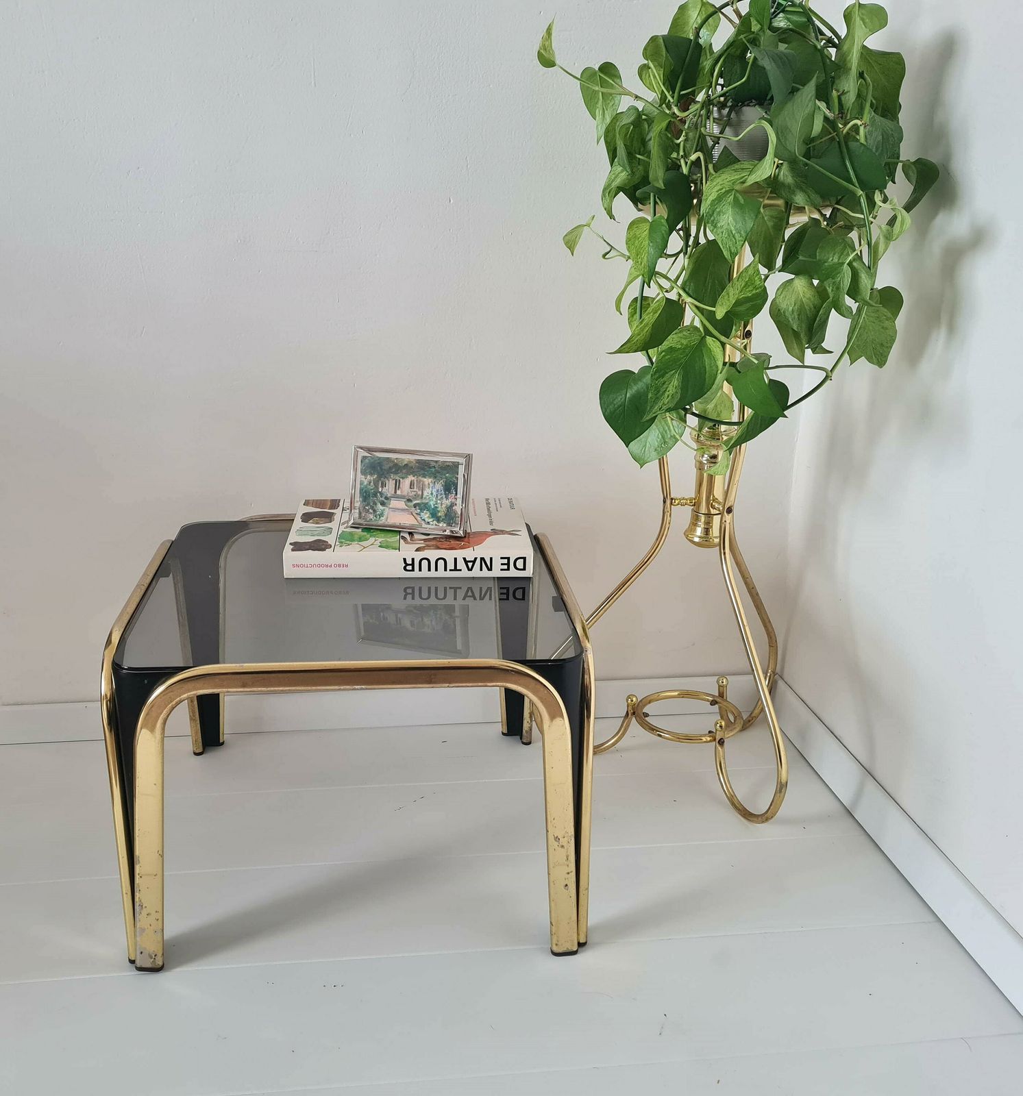 photo for sale Vintage Mid Century Modern Chrome And Smoked Glass Table